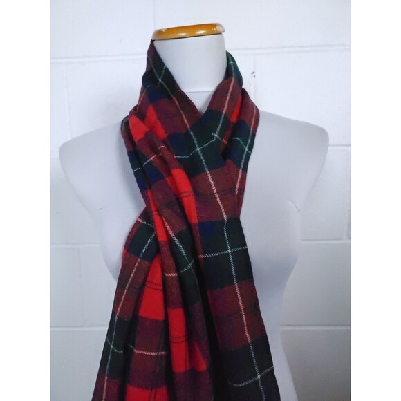 Vintage Pendleton Wool Red Blue Green Plaid Tartan Scarf 83" - Picture 2 of 6